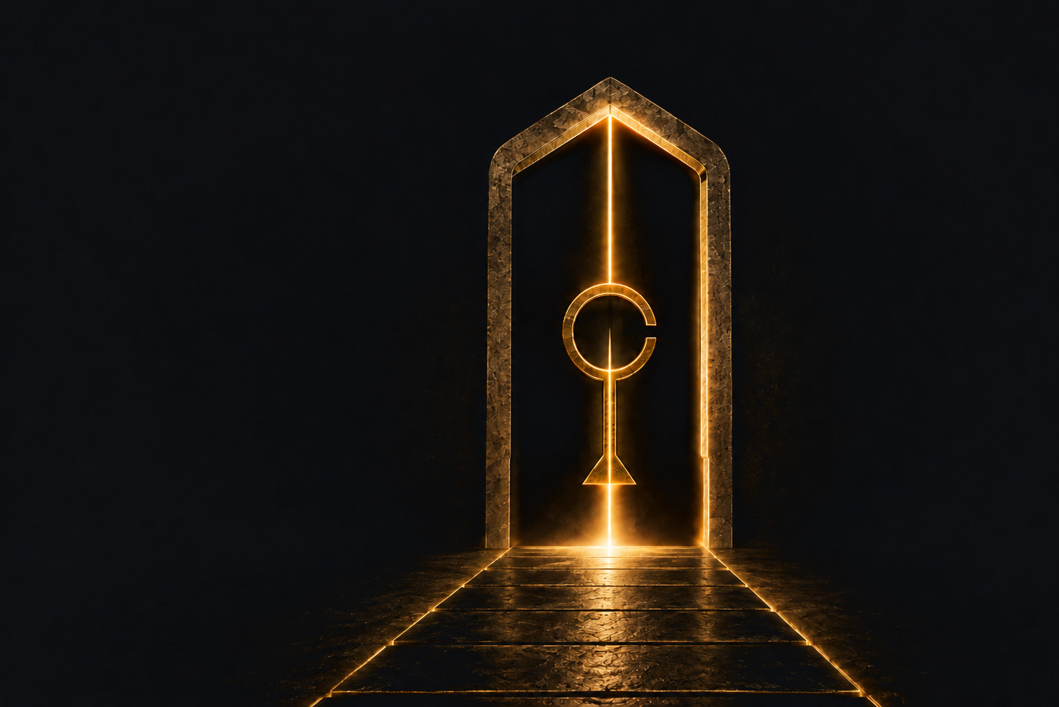 A dark Sekalum doorway with a golden path leading toward the opening
